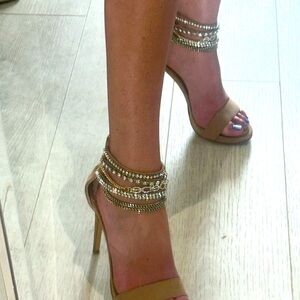 Jeweled Suede Tan Stilettos Bebe